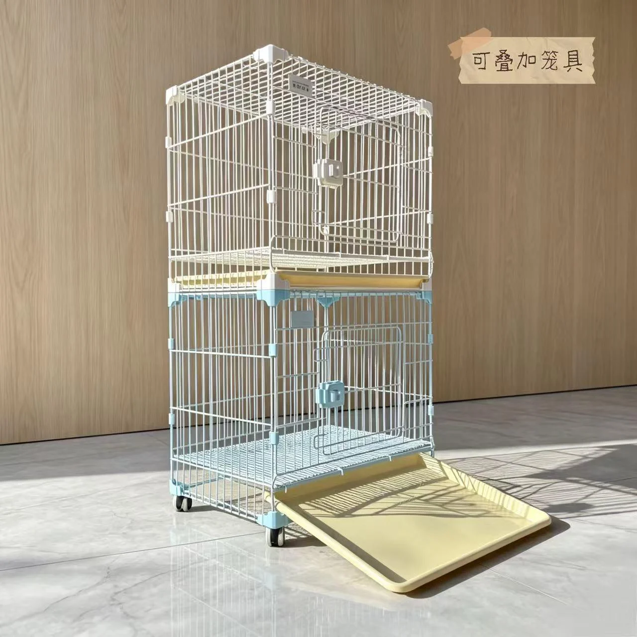 Double-tier stackable pet cage capability